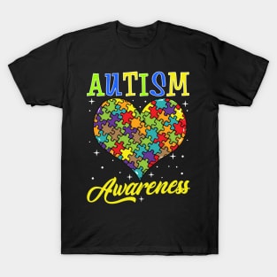 Colorful Autism Awareness Day Puzzle Heart T-Shirt